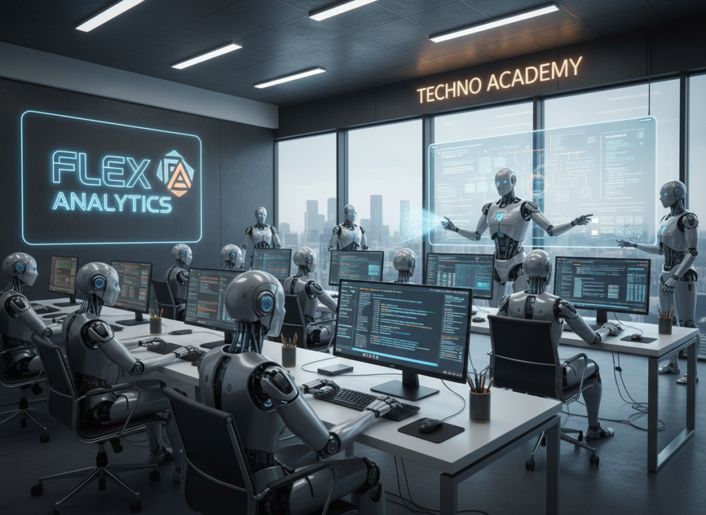 Firefly_create a image for website showing the human robots getting trained on IT Courses in 451628 (3)