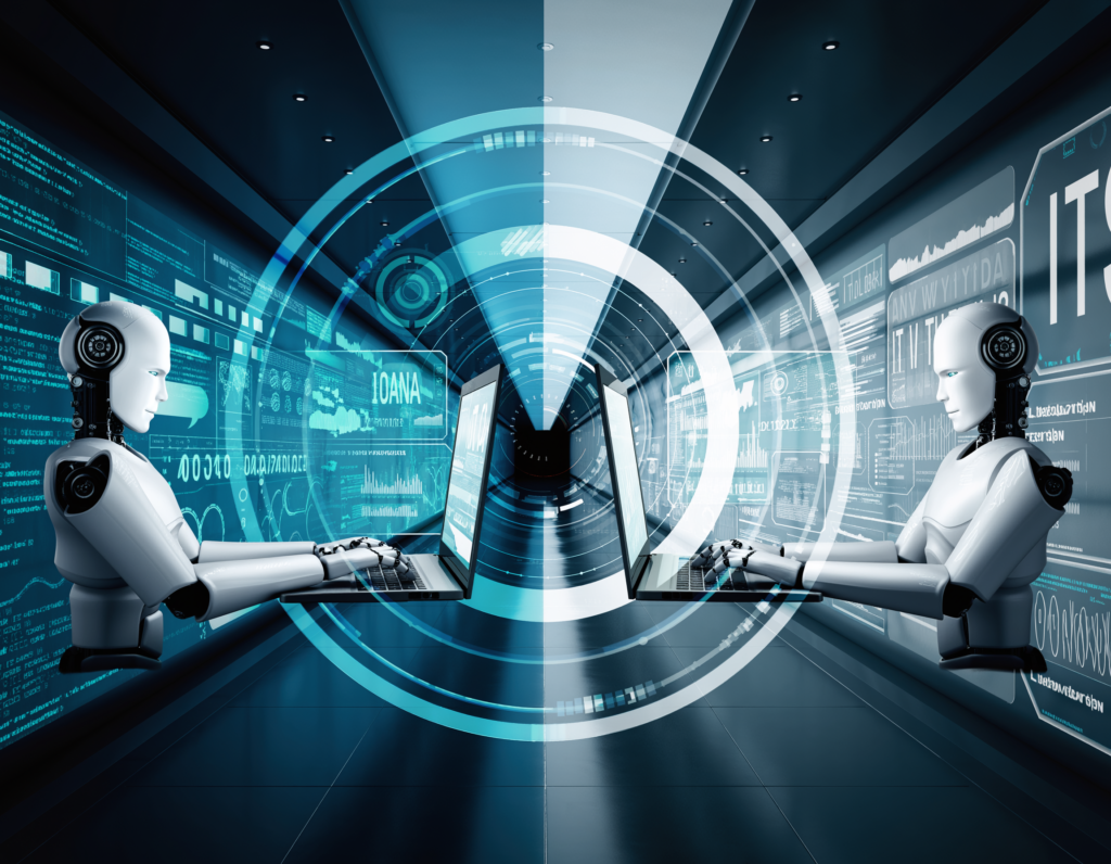 Firefly_create a image for website showing the robot doing the development in flex analytics 407925